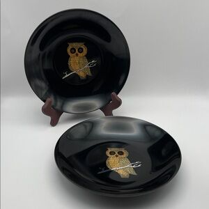 Couroc, Monterey, CA, 7.5” Black Resin Bowl with In-laid Owl. No two are alike!